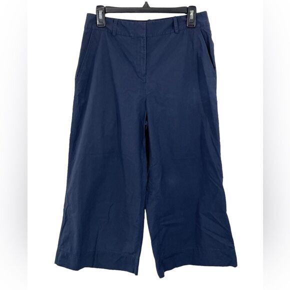 Lafayette 148 Wide Leg Cropped Capri Cotton Pants Navy Blue Size 6 - Picture 1 of 5